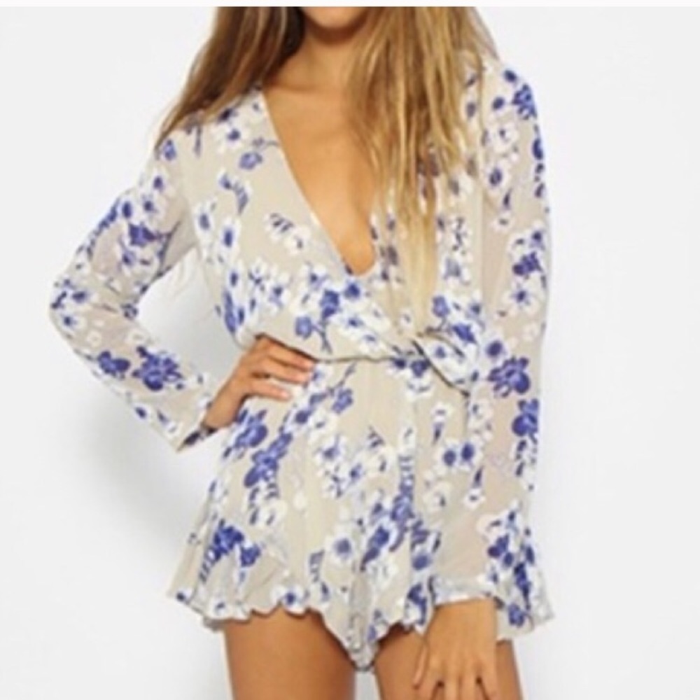 Grey with blue floral pattern playsuit